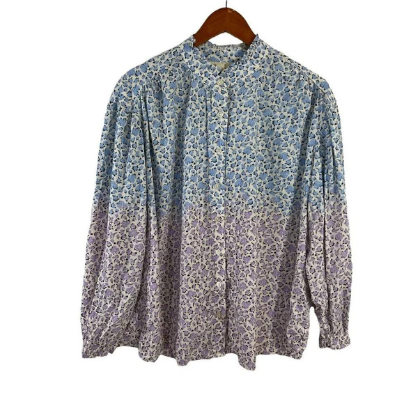 Style & Co Rose Pattern Button Up Shirt Ombre Ruffled Collar NWT $49.50 - Picture 1 of 8